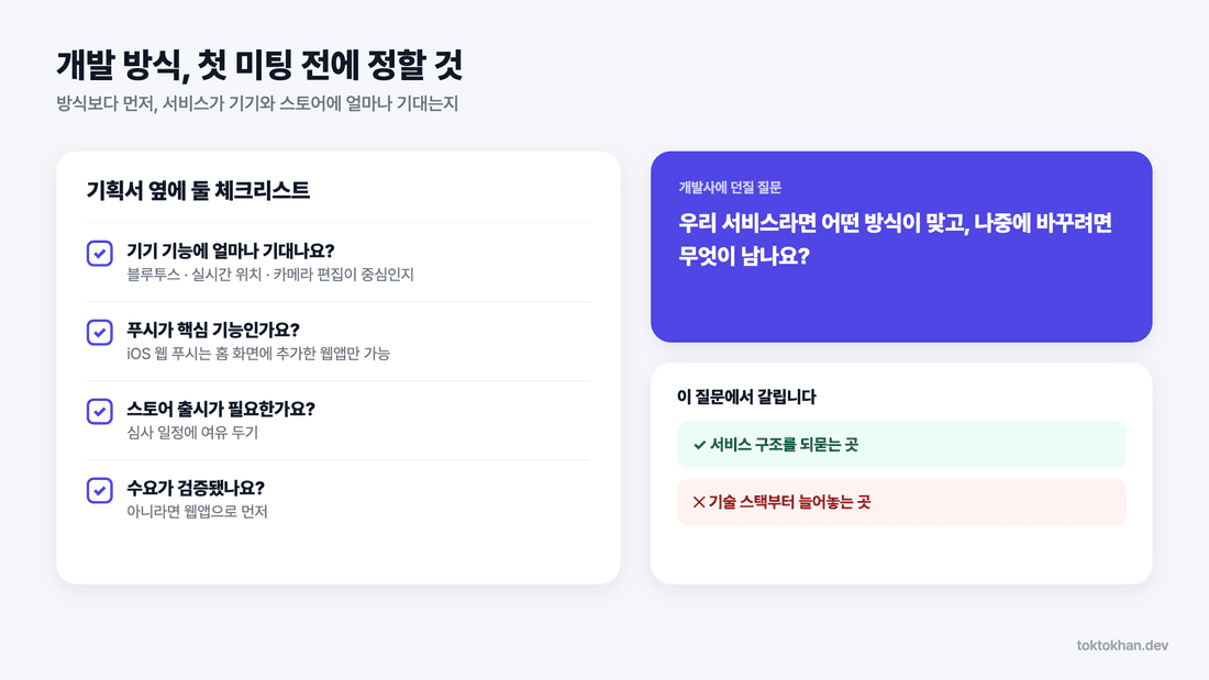네이티브앱 하이브리드앱 개발 방식 미팅 체크리스트