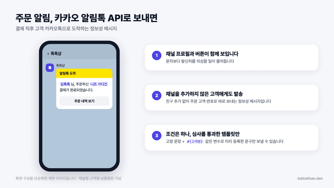 카카오 알림톡 API - 주문 완료 알림톡 화면