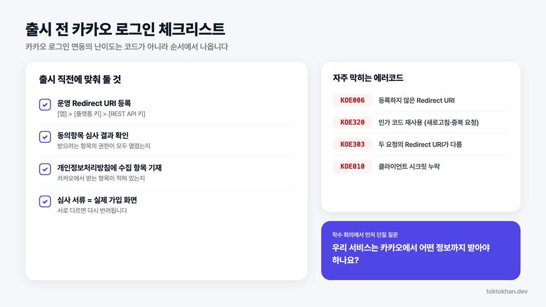 kakao login launch checklist