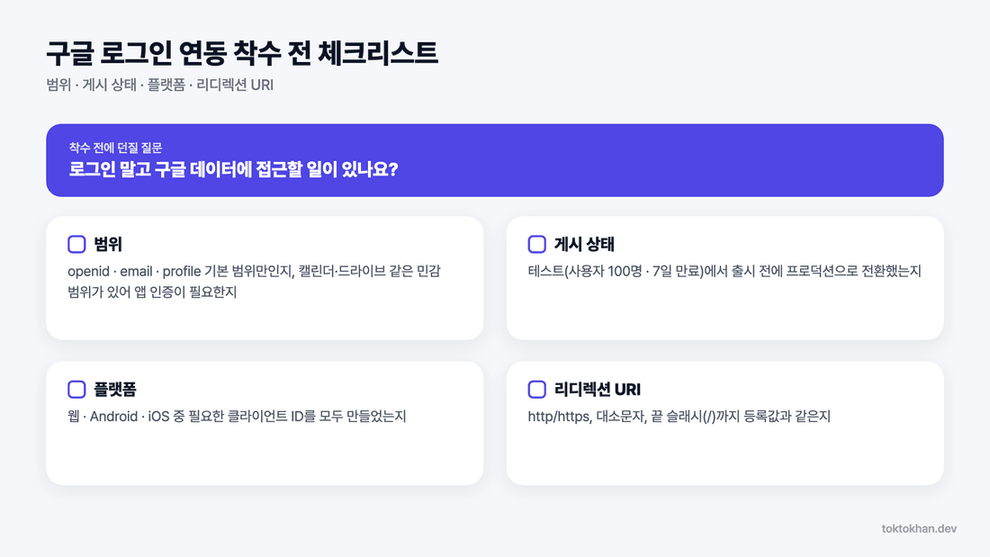 구글 로그인 연동 착수 전 체크리스트