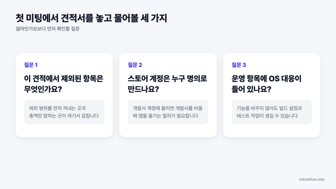 앱 개발 비용 견적 첫 미팅 질문 세 가지