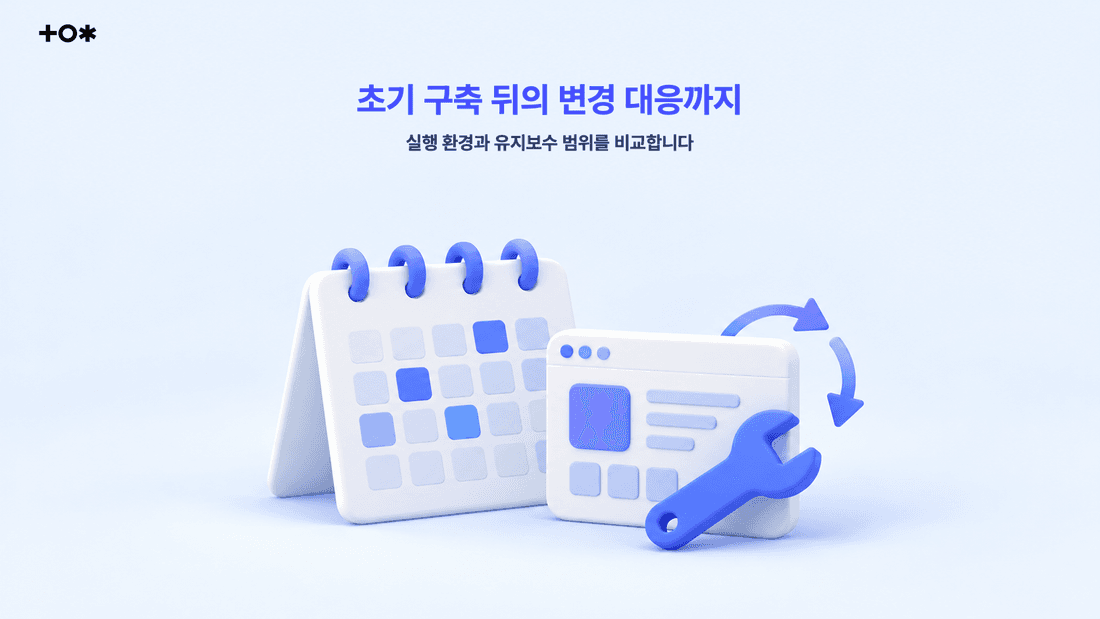 달력과 화면·수리 도구로 변경 대응과 유지보수 범위를 설명하는 3D 인포그래픽